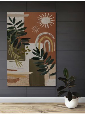 Teona Ahşap Bohem Güneş ve Yaprak Illüstrasyon Ahşap Dekoratif Ev,antre,salon,ofis,mutfak,yatak Odası Tablo