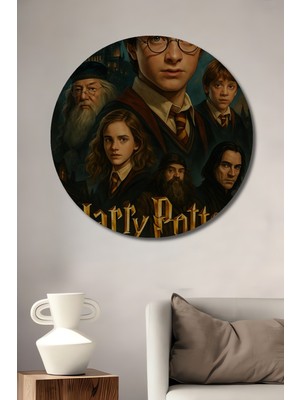 Teona Ahşap Büyülü Dünyanın Ustaları Harry Potter Yağlı Boya Görünümlü Ahşap Dekoratif Tablo Yuvarlak Duvar Tablosu