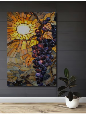 Teona Ahşap Güneşin Işığında Üzüm Salkımı Cam Mozaik Sanat Ev,antre,salon,ofis,mutfak,yatak Odası Tablo