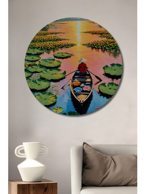 Teona Ahşap Asya Gün Batımı Nilüfer Sanat Ahşap Tablo Yuvarlak Duvar Tablosu