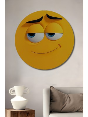 Teona Ahşap Komik Gülen Yüz Ahşap Dekoratif Tablo Yuvarlak Duvar Tablosu