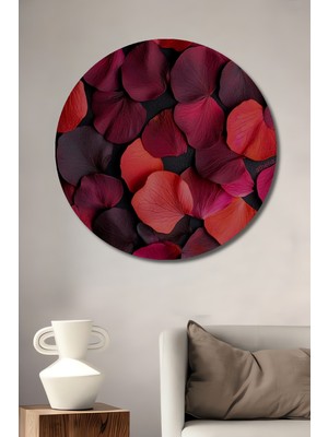 Teona Ahşap Büyülü Gül Yaprakları Yağlı Boya Görünümlü Ahşap Dekoratif Tablo Yuvarlak Duvar Tablosu