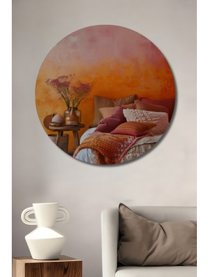 Teona Ahşap Sulu Boya Görünümlü Bohem Sanat Ahşap Dekoratif Tablo Yuvarlak Duvar Tablosu