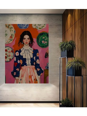 Teona Ahşap Bohem Bahçe Temalı Kadın Portresi Yağlı Boya Görünümlü Dekoratif Ahşap Ev,antre,salon,ofis Tablo