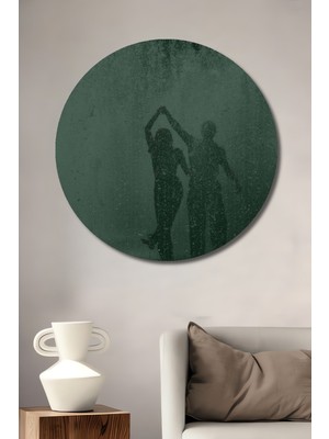 Teona Ahşap Çift Dansı Yağlı Boya Görünümlü Modern Sanat Ahşap Dekoratif Tablo Yuvarlak Duvar Tablosu
