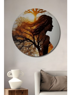 Teona Ahşap Kadın Ağaç Doğanın Gücü Yağlı Boya Görünümlü Ahşap Dekoratif Tablo Yuvarlak Duvar Tablosu