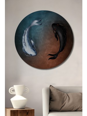 Teona Ahşap Iki Renk Balığı Dijital Baskı Sanat Ahşap Tablo Yuvarlak Duvar Tablosu