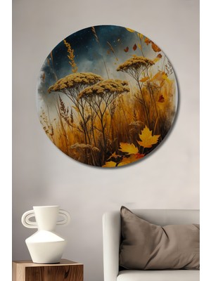 Teona Ahşap Sonbahar Yıldızlar Sulu Boya Görünümlü Dekoratif Ahşap Tablo Yuvarlak Duvar Tablosu
