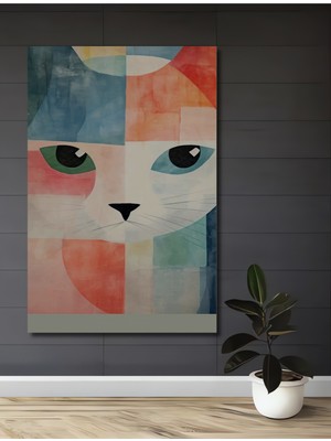 Teona Ahşap Geometrik Kedi Sulu Boya Görünümlü Modern Sanat Ahşap Dekoratif Ev,antre,salon,ofis,mutfak Tablo