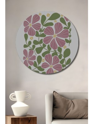 Teona Ahşap Büyülü Çiçek Bahçesi Yağlı Boya Görünümlü Ahşap Dekoratif Tablo Yuvarlak Duvar Tablosu