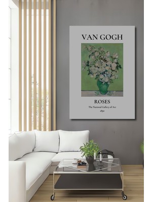 Teona Ahşap Van Gogh Beyaz Gül Buketi Yağlı Boya Görünümlü Sanat Eseri Ahşap Dekoratif Ev,antre,salon Tablo