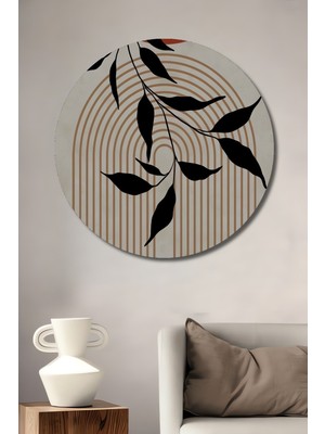 Teona Ahşap Modern Bohem Yaprak Güneş Desenli Ahşap Dekoratif Tablo Yuvarlak Duvar Tablosu