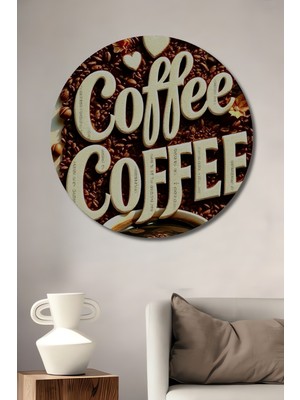 Teona Ahşap Kahve Keyfi Baskı Ahşap Tablo Yuvarlak Duvar Tablosu