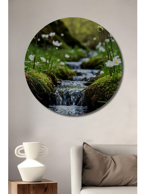 Teona Ahşap Ormanın Kalbinde Berrak Bir Akıntı Tablosu Yuvarlak Duvar Tablosu
