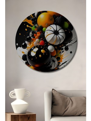 Teona Ahşap Meyve Şöleni Soyut Görünümlü Ahşap Tablo Yuvarlak Duvar Tablosu