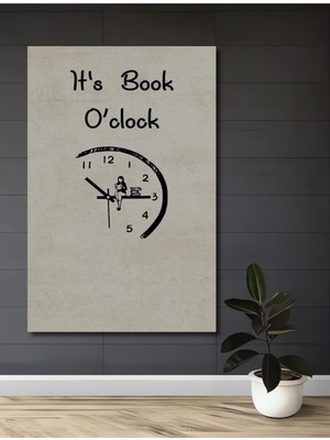 Teona Ahşap Kitap Saati Temalı Minimalist Çizim Sulu Boya Görünümlü Ahşap Dekoratif Ev,antre,salon,ofis Tablo
