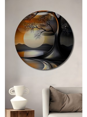 Teona Ahşap Soyut Ağaç Desenli Yağlı Boya Görünümlü Dekoratif Ahşap Tablo Yuvarlak Duvar Tablosu