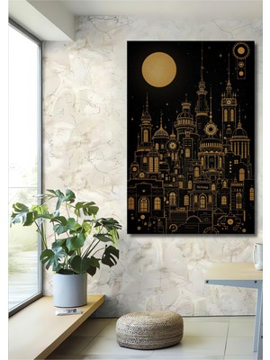 Teona Ahşap Altın Çağ Steampunk Şehir Görünümlü Ahşap Ev,antre,salon,ofis,mutfak,yatak Odası Tablo