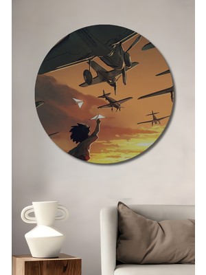 Teona Ahşap Hayallerin Uçuşu Sulu Boya Görünümlü Ahşap Dekoratif Tablo Yuvarlak Duvar Tablosu