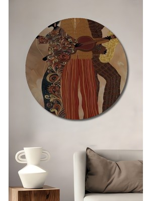 Teona Ahşap Caz Grubu Silüetleri Sulu Boya Görünümlü Dekoratif Ahşap Tablo Yuvarlak Duvar Tablosu