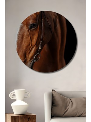 Teona Ahşap Görkemli Atlara Vurgu Yağlı Boya Görünümlü Ahşap Dekoratif Tablo Yuvarlak Duvar Tablosu