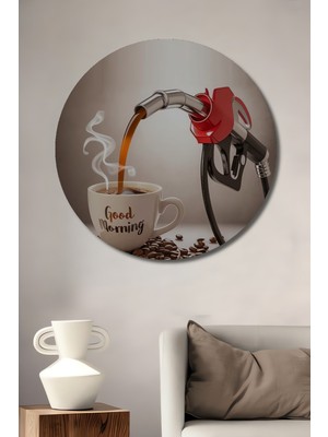 Teona Ahşap Günaydın Yakıt Fincanı Yağlı Boya Görünümlü Ahşap Dekoratif Tablo Yuvarlak Duvar Tablosu