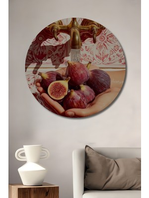 Teona Ahşap Incir Tabağı Sulu Boya Görünümlü Ahşap Dekoratif Tablo Yuvarlak Duvar Tablosu