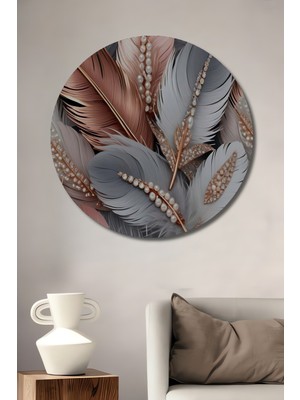 Teona Ahşap Lüks Tüy Desenli Dekoratif Ahşap Tablo  Yuvarlak Duvar Tablosu