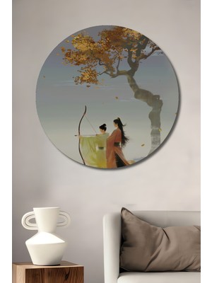 Teona Ahşap Sonbaharın Büyülü Anı Sulu Boya Görünümlü Ahşap Dekoratif Tablo Yuvarlak Duvar Tablosu