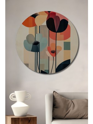 Teona Ahşap Pastel Çiçek Tasarım Görünümlü Modern Sanat Ahşap Dekoratif Tablo Yuvarlak Duvar Tablosu