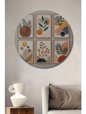 Teona Ahşap Soyut Botanik Desenler Yağlı Boya Görünümlü Ahşap Dekoratif Tablo Yuvarlak Duvar Tablosu
