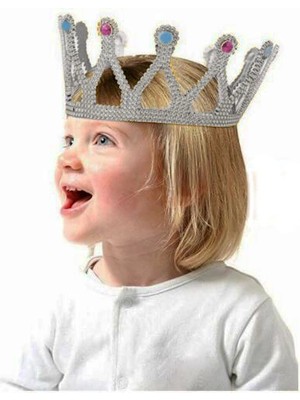 Skygo Gümüş Renk Çocuk Ve Yetişkin Uyumlu Kraliçe Tacı Prenses Tacı 8x25 Cm
