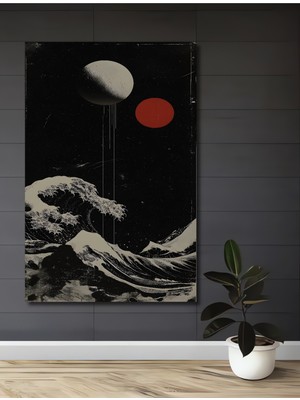 Teona Ahşap Japon Dalgaları Yağlı Boya Görünümlü Ahşap Dekoratif Ev,antre,salon,ofis,mutfak,yatak Odası Tablo