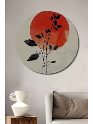 Teona Ahşap Minimalist Siyah Beyaz Ağaç Güneş Desenli Ahşap Dekoratif Tablo Yuvarlak Duvar Tablosu