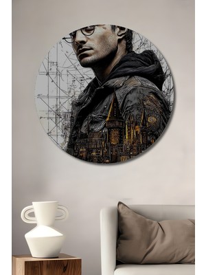 Teona Ahşap Harry Potter ve Hogwarts Mimari Sanat Tablosu Yuvarlak Duvar Tablosu
