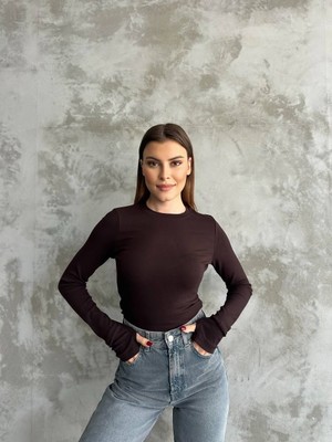 Bisiklet Yaka, Modal Kumaş, Oyş, Parmakdetaylı, Kadın Body,