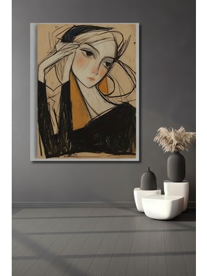 Teona Ahşap Kederli Kadın Portresi Yağlı Boya Görünümlü Modern Sanat Ahşap Dekoratif Ev,antre,salon,ofis Tablo