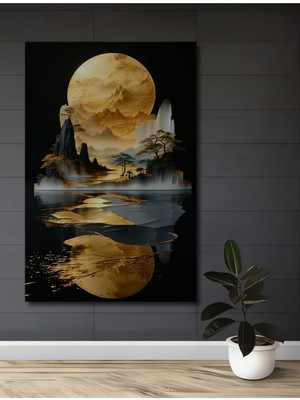 Teona Ahşap Altın Dağ Manzarası Yağlı Boya Görünümlü Dekoratif Ahşap Ev,antre,ofis,mutfak,yatak Odası Tablo
