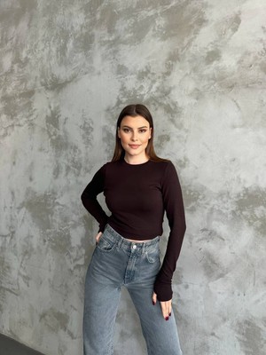 Bisiklet Yaka, Modal Kumaş, Oyş, Parmakdetaylı, Kadın Body,