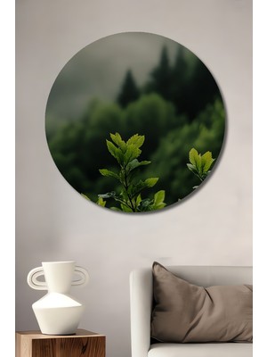 Teona Ahşap Gızemlı Orman Yaprakları Sulu Boya Görünümlü Ahşap Dekoratif Tablo Yuvarlak Duvar Tablosu