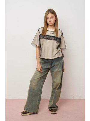 Loco Loco Kız Çocuk Süprem Tül Fırfırlı Tshirt