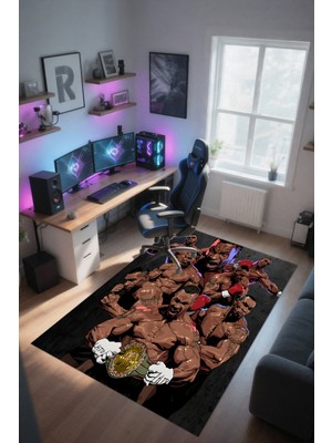 Reyhani Mike Tyson Desenli Kaymaz Taban Makinede Yıkanabilir Gaming Oyuncu Gamer Genç Odası Halısı