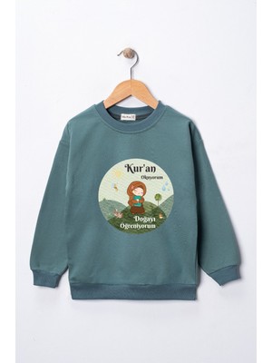 Dekim Moda Sweatshirt Kız Çocuk "kuran Okuyorum, Doğayı Çok Seviyorum" Baskılı Pamuklu