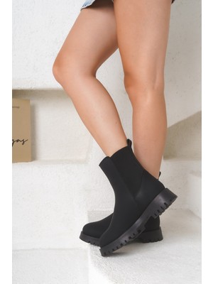 Luqse Kadın Acı Kahve ve Siyah Kalın Tabanlı Lastikli Chelsea Bot