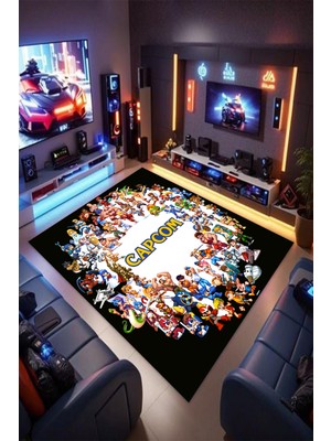 Reyhani Capcom Karışık Desenli Kaymaz Taban Makinede Yıkanabilir Gaming Oyuncu Gamer Genç Odası Halısı