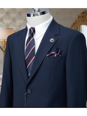 İlayda Emir Kırlangıç Yaka, Blazer, Slimfit, Çizgili, Erkek Takım Elbise, Lacivert