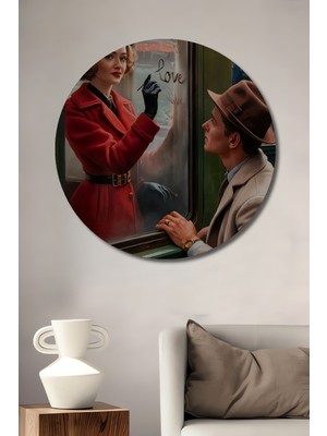 Teona Ahşap Aşk Treni Vuslatı Yağlı Boya Görünümlü Ahşap Dekoratif Tablo Yuvarlak Duvar Tablosu