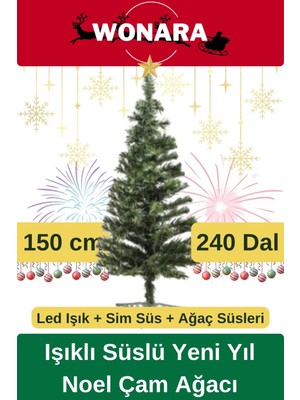 Wonara Deluxe Kutulu Ayaklı Renkli Işıklı Yılbaşı Süs Çam Ağacı Süsleme Seti Yeni Yıl Noel Dekor Paket