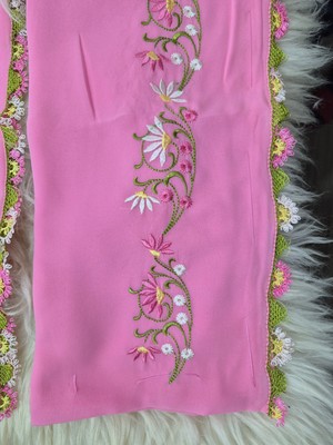 Hoaryage El Emeği Nakış Işlemeli Iğne Oyalı Namaz Örtüsü Çeyizlik Mevlit Başörtüsü Krep Kumaş 145X75 cm