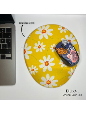 Duxy Çiçek Desenli Bilek Destekli Mouse Pad, Kaymaz Taban, Ev Ofis ve Oyun Için Rahat ve Yumuşak Mousepad